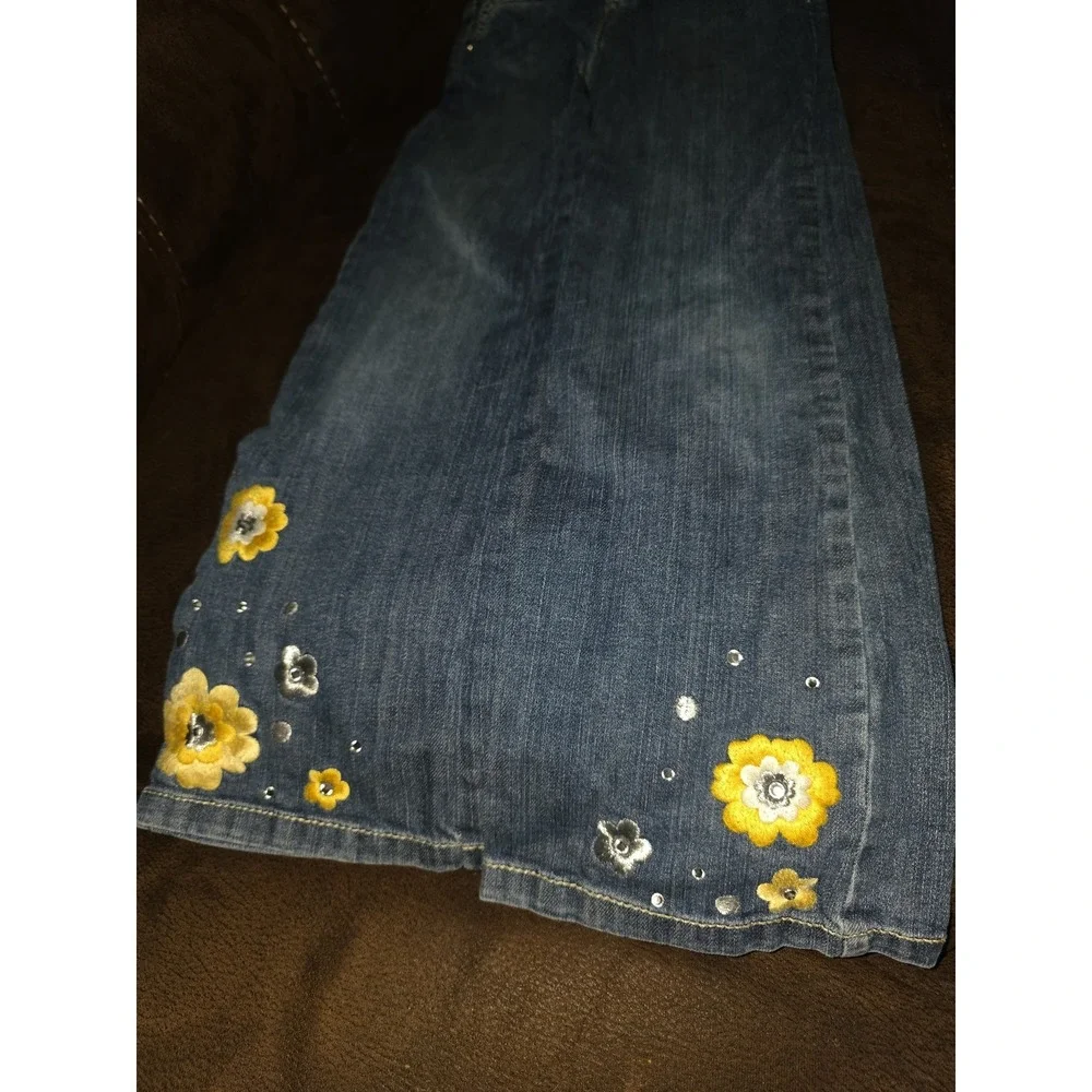 Gymboree bright owl denim jeans size‎ 9 yellow flowers